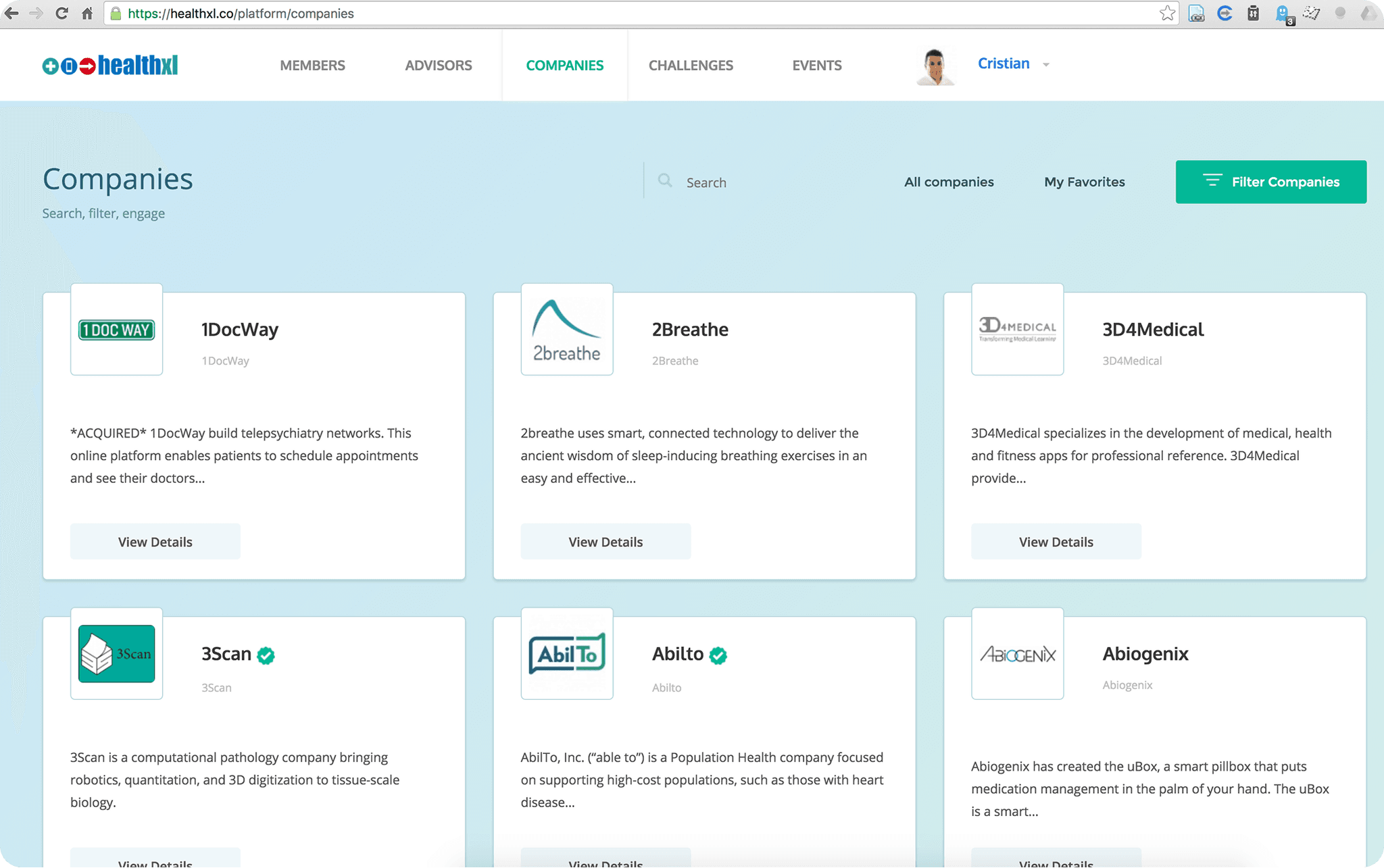 HealthXL interface