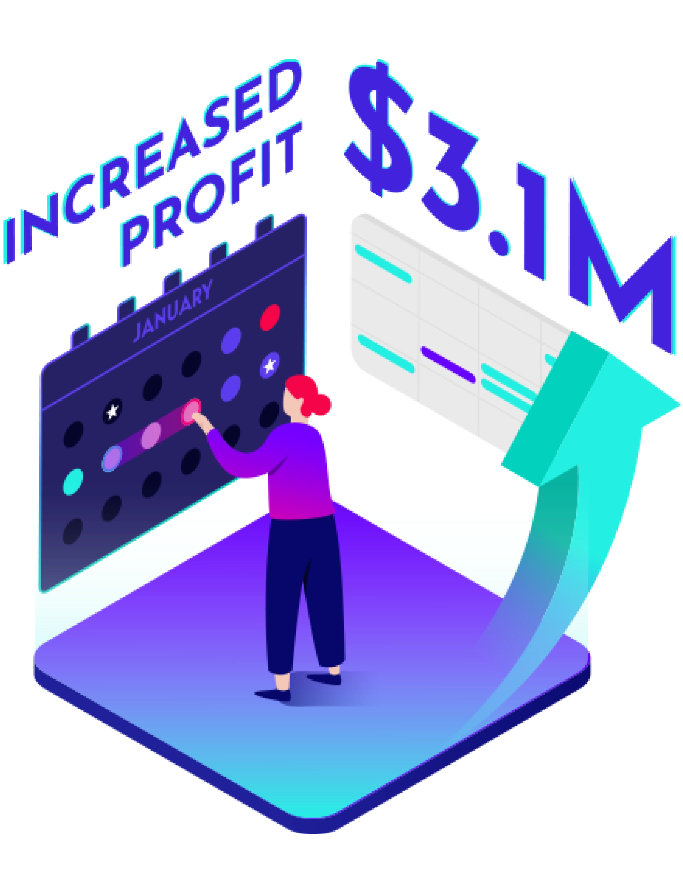 Man consulting a calendar with the words increased profit $3.1 M